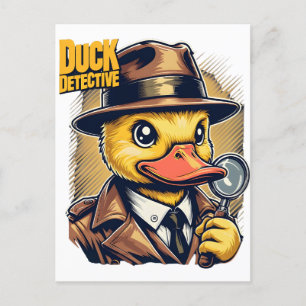 Retro Duck Detective op Yellow Faded Lines Postcar Briefkaart