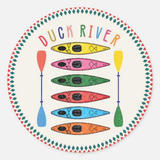 Retro Duck River Kajakken Ronde Sticker (Voorkant)