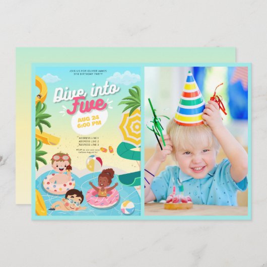 Retro duik in vijf 5e verjaardag kaart (Voorkant / Achterkant)