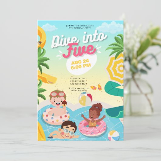 Retro duik in vijf 5e verjaardag kaart (Staand voorkant)