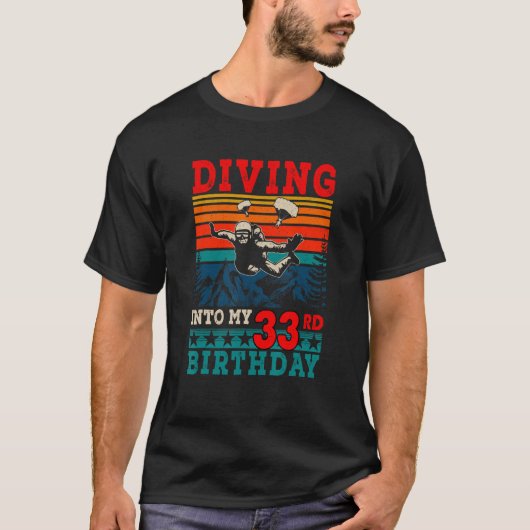 Retro duiken in mijn 33ste verjaardag Skydiving T-shirt (Voorkant)