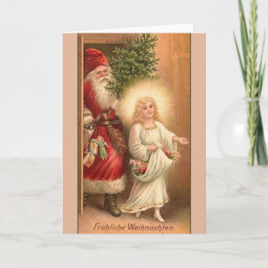 Retro Duitse Fröhliche Weihnachten Kerst Kaart (Voorkant)