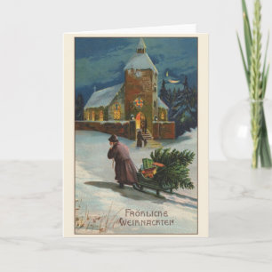 Retro Duitse Fröhliche Weihnachten Kerst Kaart