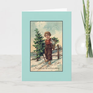 Retro Duitse Fröhliche Weihnachten-kerstkaart Feestdagen Kaart