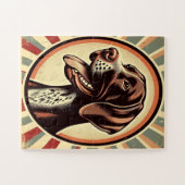 Retro Duitse kortharige pointer geel bruin kunst Legpuzzel (Horizontaal)