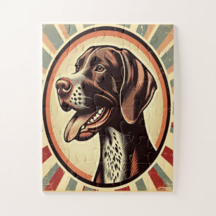 Retro Duitse kortharige pointer geel bruin kunst Legpuzzel