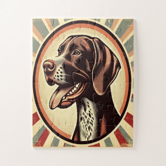 Retro Duitse kortharige pointer geel bruin kunst Legpuzzel (Verticaal)