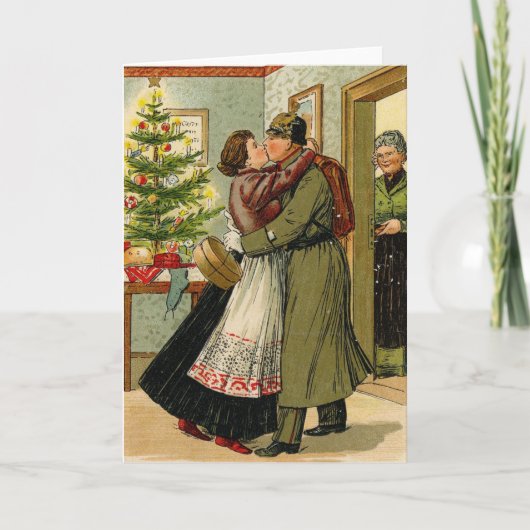 Retro Duitse Soldaat Kerst Feestdagen Kaart (Voorkant)
