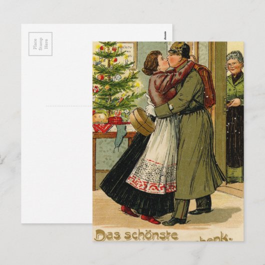 Retro  Duitse Soldaat Kerst Feestdagenkaart (Voorkant / Achterkant)