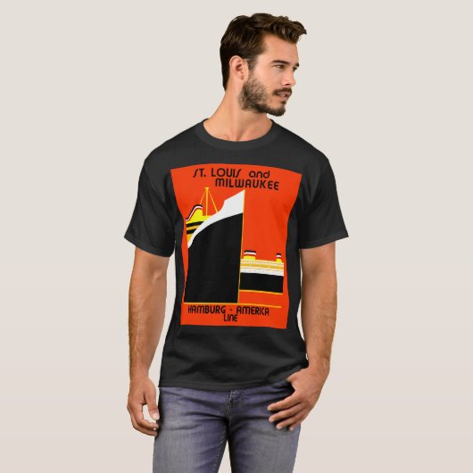 Retro Duitsland Amerikaanse scheepvaartlijn en T-shirt (Voorkant volledig)