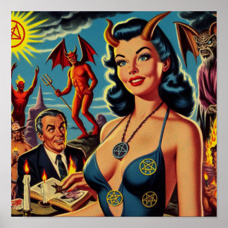 Retro Duivel Meisje Poster