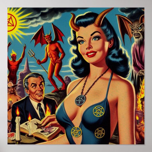 Retro Duivel Meisje Poster (Voorkant)