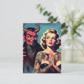 Retro duivelse getatoeëerde pin-up briefkaart (Staand voorkant)