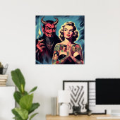 Retro duivelse getatoeëerde pin-up poster (Thuiskantoor)