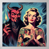 Retro duivelse getatoeëerde pin-up poster (Voorkant)
