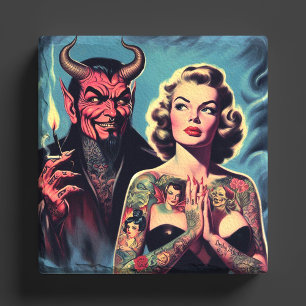 Retro duivelse getatoeëerde pin-up stenen onderzetter