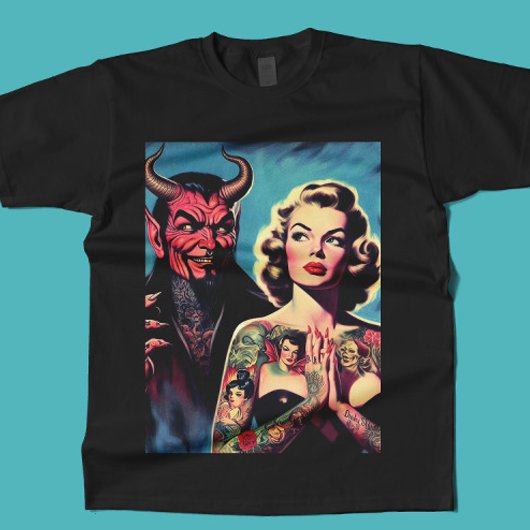Retro duivelse getatoeëerde Pin-up T-shirt