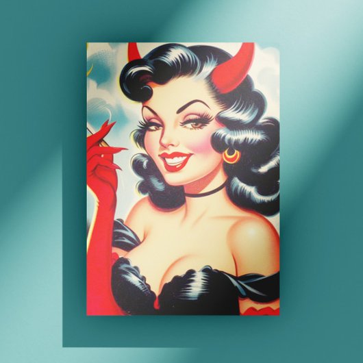 Retro duivelse Pin-up Briefkaart