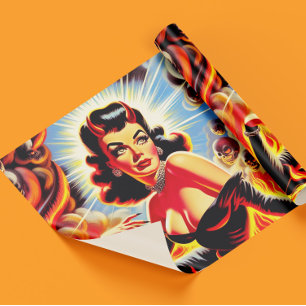 Retro duivelse pin-up cadeaupapier