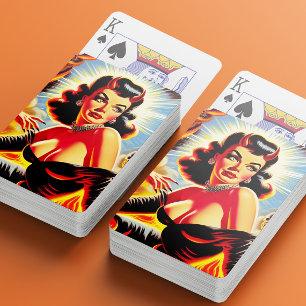 Retro duivelse pin-up pokerkaarten