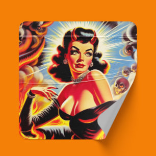 Retro duivelse pin-up vierkante sticker