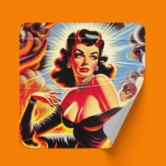 Retro duivelse pin-up vierkante sticker