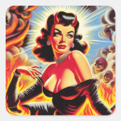 Retro duivelse pin-up vierkante sticker (Voorkant)