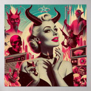 Retro duivelse vrouw collage poster