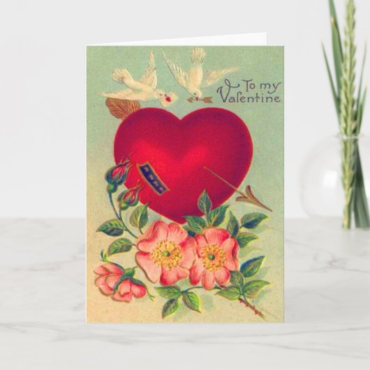  Retro Duiven Harten Valentijn Kaart (Voorkant)