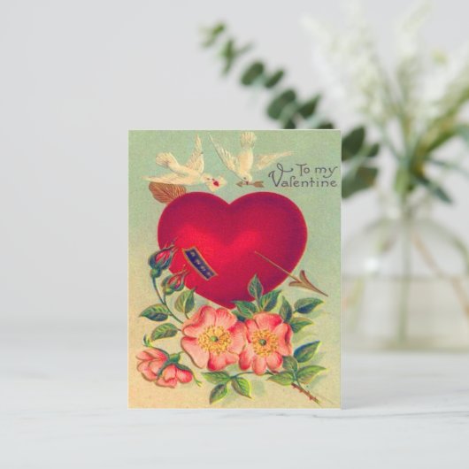  Retro Duiven Harten Valentijn Kaart (Staand voorkant)