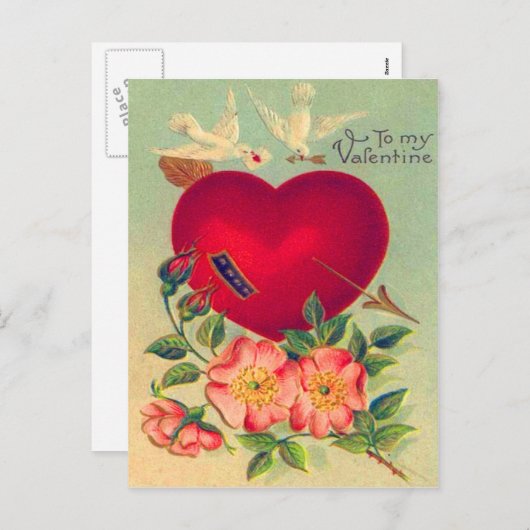 Retro Duiven Harten Valentijn Kaart (Voorkant / Achterkant)