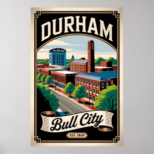 Retro Durham North Carolina Bull City Vintage  Poster