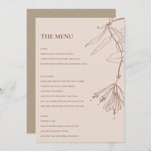 RETRO DUSKY BLUSH LINE DRAWEND FLORAL MENU (Voorkant / Achterkant)