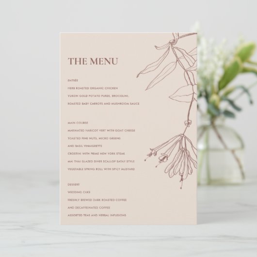 RETRO DUSKY BLUSH LINE DRAWEND FLORAL MENU (Staand voorkant)