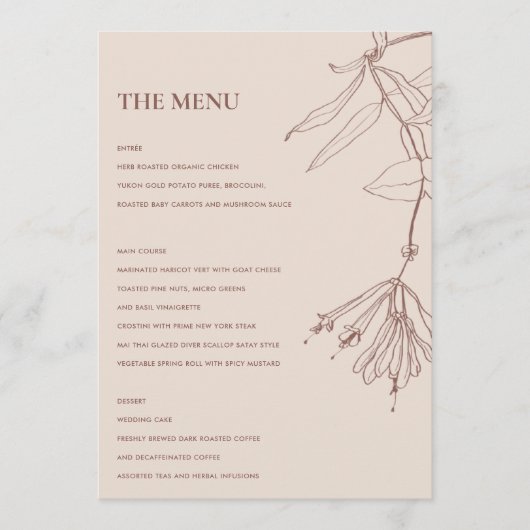 RETRO DUSKY BLUSH LINE DRAWEND FLORAL MENU (Voorkant)