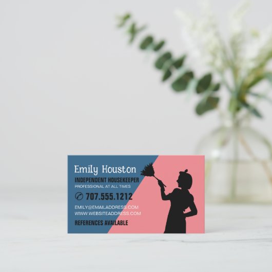 Retro Duster Silhouette, Duisenhouder, Maid Visitekaartje (Staand voorkant)