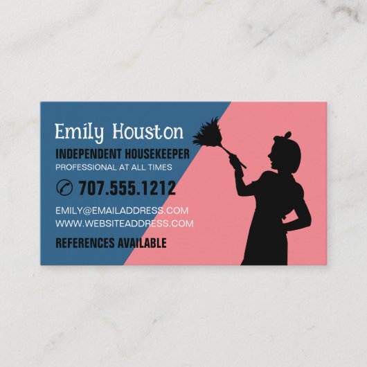 Retro Duster Silhouette, Duisenhouder, Maid Visitekaartje (Voorkant)