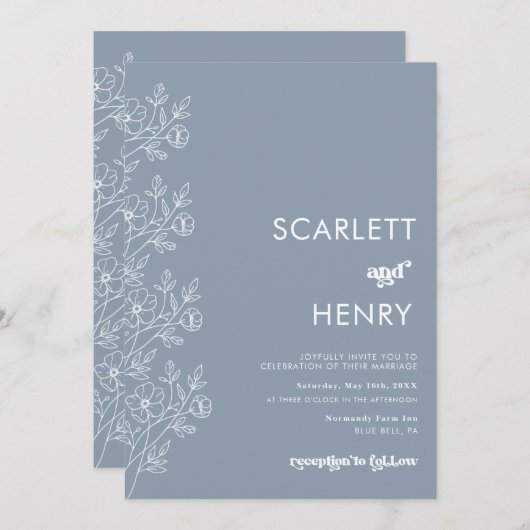 Retro Dusty Blue Minimalist Weddenschap Kaart (Voorkant / Achterkant)