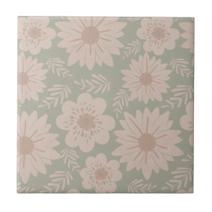 Retro  Dusty Blue Pink Floral Tegeltje
