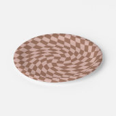 Retro Dusty Bruin Roze Controles Afgevuurd Control Papieren Bordje (Gekanteld)