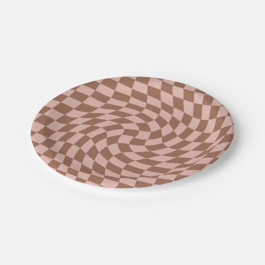 Retro Dusty Bruin Roze Controles Afgevuurd Control Papieren Bordje (Gekanteld)