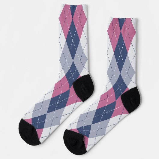 Retro Dusty Pink Slate Blue Navy Preppy Argyle Sokken (Links)
