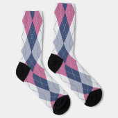 Retro Dusty Pink Slate Blue Navy Preppy Argyle Sokken (Rechts)