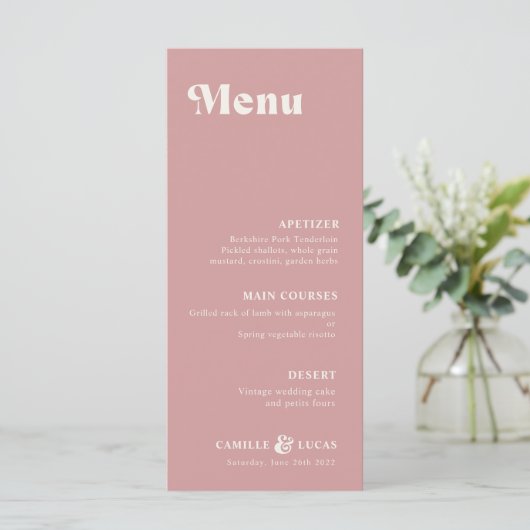 Retro Dusty Roos Rust Wedding Menu (Staand voorkant)