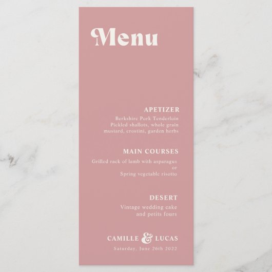 Retro Dusty Roos Rust Wedding Menu (Voorkant)
