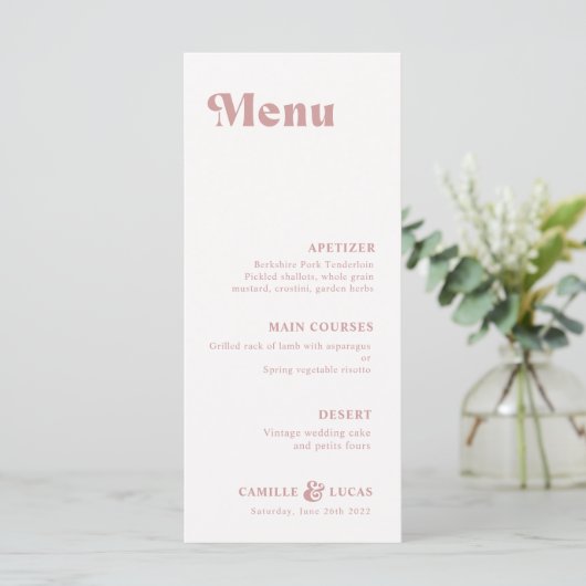 Retro Dusty Roos Rust Wedding Menu (Staand voorkant)