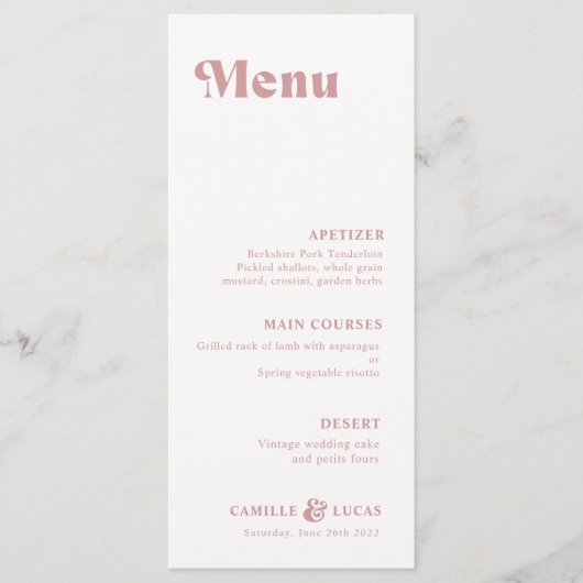 Retro Dusty Roos Rust Wedding Menu (Voorkant)