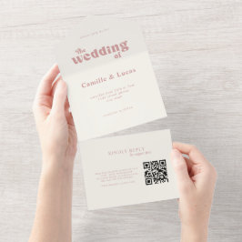 Retro Dusty Rose QR-code All-in-one uitnodiging