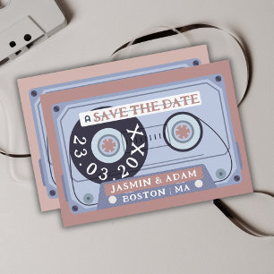 Retro Dusty Roze Cassettebandje Bruiloft Save The Date