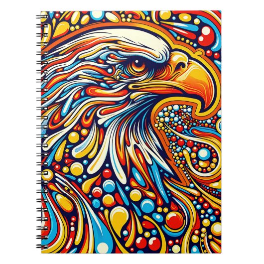 Retro Eagle Pulse – Psychedelische Kleur Kunst Notitieboek (Voorkant)